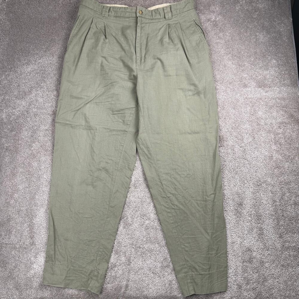 Baxter Natural Linen Cotton Pleated Trousers Sage Green Size L Coastal  Resort